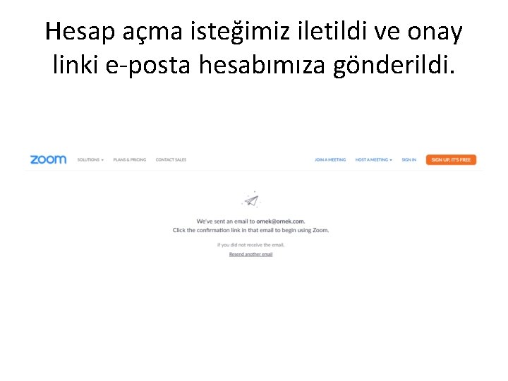 Hesap açma isteğimiz iletildi ve onay linki e-posta hesabımıza gönderildi. 