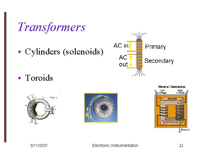 Transformers w Cylinders (solenoids) w Toroids 3/11/2021 Electronic Instrumentation 22 