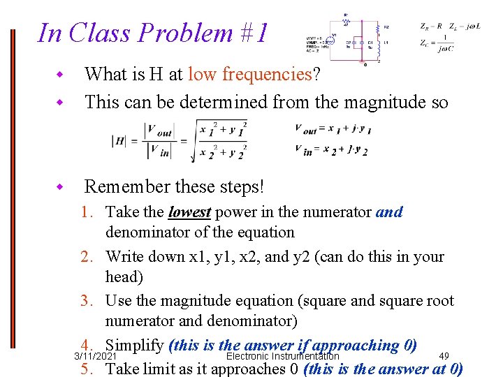 In Class Problem #1 w What is H at low frequencies? This can be