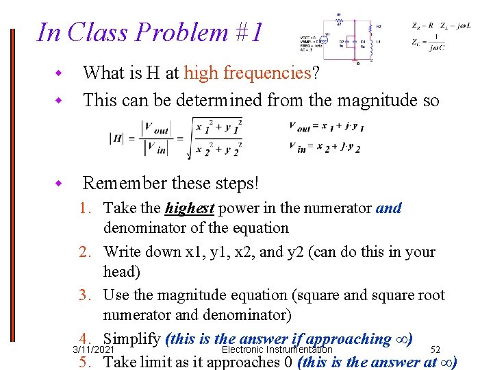 In Class Problem #1 w What is H at high frequencies? This can be