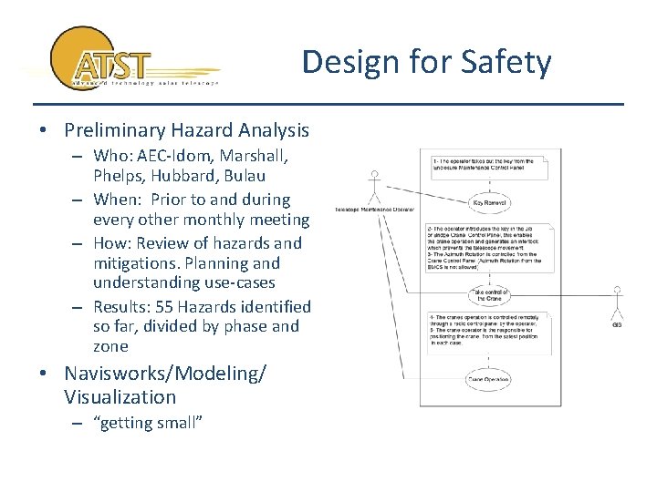Design for Safety • Preliminary Hazard Analysis – Who: AEC-Idom, Marshall, Phelps, Hubbard, Bulau