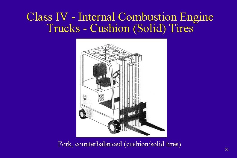 Class IV - Internal Combustion Engine Trucks - Cushion (Solid) Tires Fork, counterbalanced (cushion/solid