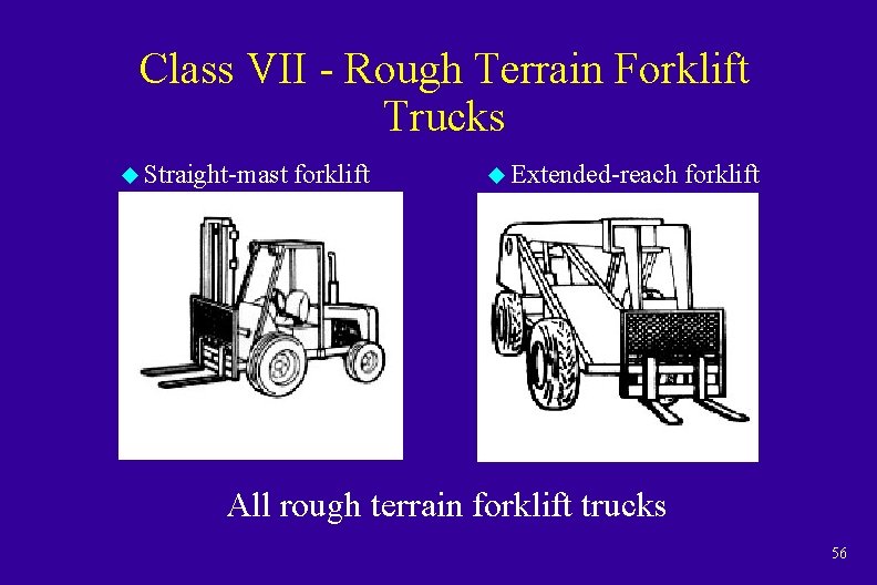Class VII - Rough Terrain Forklift Trucks u Straight-mast forklift u Extended-reach forklift All