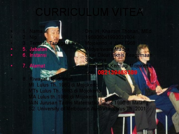CURRICULUM VITEA • • 1. 2. 3. 5. 6. : Drs. H. Khamim Thohari,