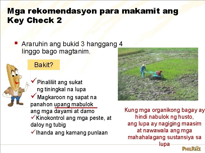 Mga rekomendasyon para makamit ang Key Check 2 § Araruhin ang bukid 3 hanggang