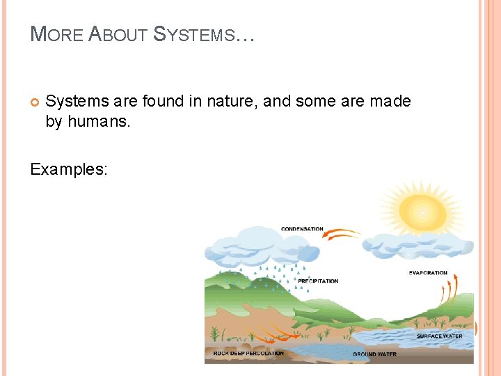 MORE ABOUT SYSTEMS… Systems are found in nature, and some are made by humans.