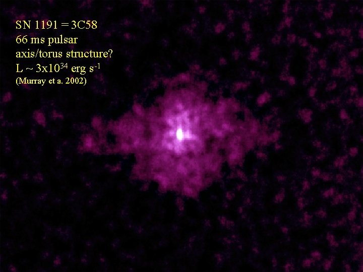 SN 1191 = 3 C 58 66 ms pulsar axis/torus structure? L ~ 3