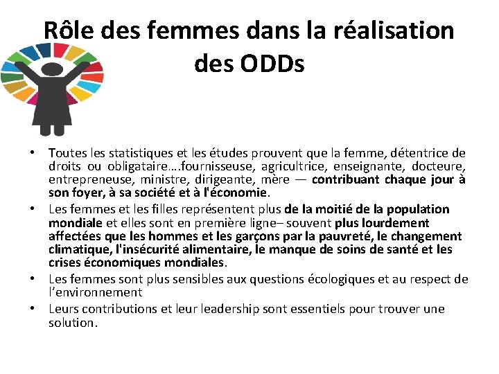 Rôle des femmes dans la réalisation des ODDs • Toutes les statistiques et les