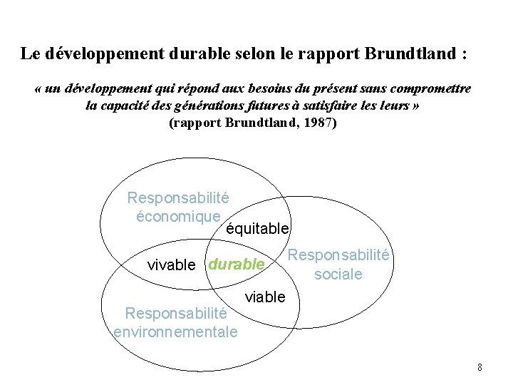 Le développement durable selon le rapport Brundtland : « un développement qui répond aux