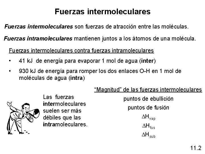 Fuerzas intermoleculares son fuerzas de atracción entre las moléculas. Fuerzas intramoleculares mantienen juntos a
