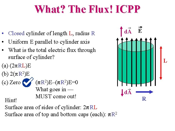 What? The Flux! ICPP • Closed cylinder of length L, radius R • Uniform What? The Flux! ICPP • Closed cylinder of length L, radius R • Uniform