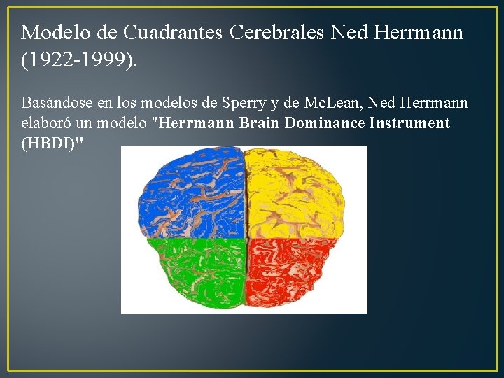 Modelo de Cuadrantes Cerebrales Ned Herrmann (1922 -1999). Basándose en los modelos de Sperry