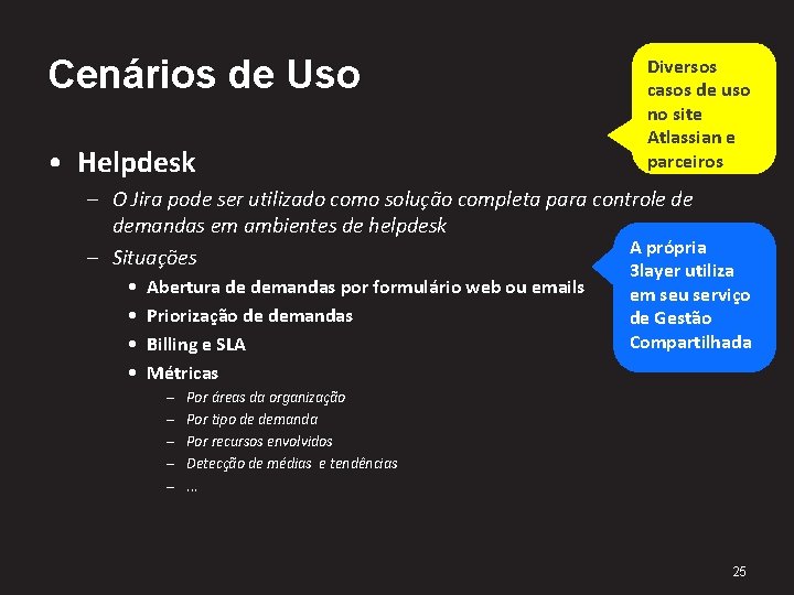 Cenários de Uso • Helpdesk Diversos casos de uso no site Atlassian e parceiros