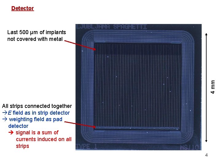 Detector 4 mm Last 500 µm of implants not covered with metal All strips