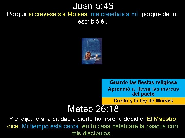 Juan 5: 46 Porque si creyeseis a Moisés, me creeríais a mí, porque de