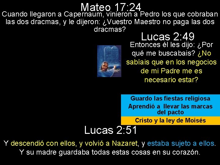 Mateo 17: 24 Cuando llegaron a Capernaum, vinieron a Pedro los que cobraban las