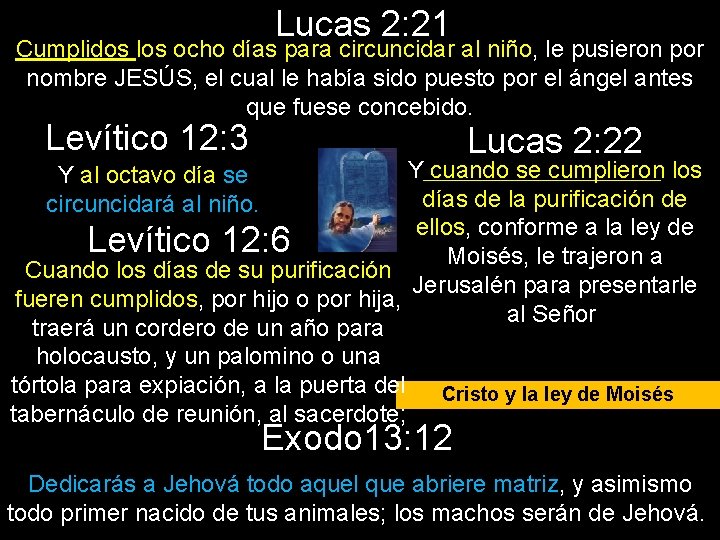 Lucas 2: 21 Cumplidos los ocho días para circuncidar al niño, le pusieron por