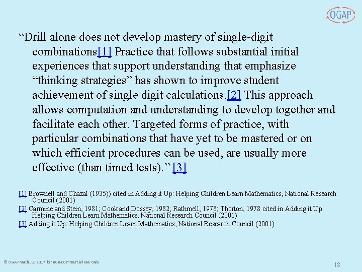 “Drill alone does not develop mastery of single-digit combinations[1] Practice that follows substantial initial