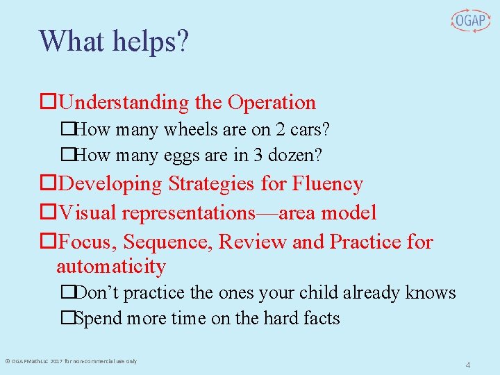 What helps? Understanding the Operation �How many wheels are on 2 cars? �How many What helps? Understanding the Operation �How many wheels are on 2 cars? �How many