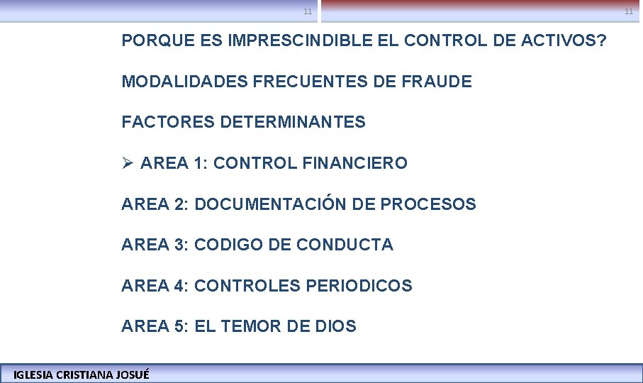 11 11 PORQUE ES IMPRESCINDIBLE EL CONTROL DE ACTIVOS? MODALIDADES FRECUENTES DE FRAUDE FACTORES