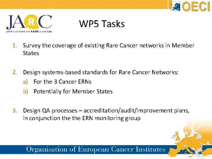  WP 5 Tasks 1. Survey the coverage of existing Rare Cancer networks in