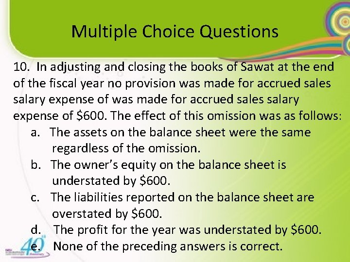 Multiple Choice Questions 10. In adjusting and closing the books of Sawat at the
