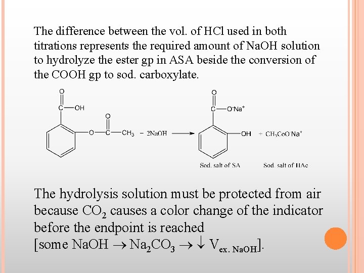The difference between the vol. of HCl used in both titrations represents the required