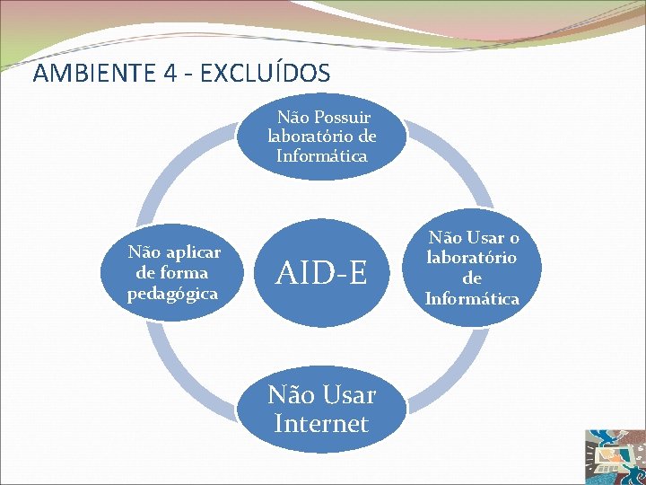 AMBIENTE 4 - EXCLUÍDOS Não Possuir laboratório de Informática Não aplicar de forma pedagógica