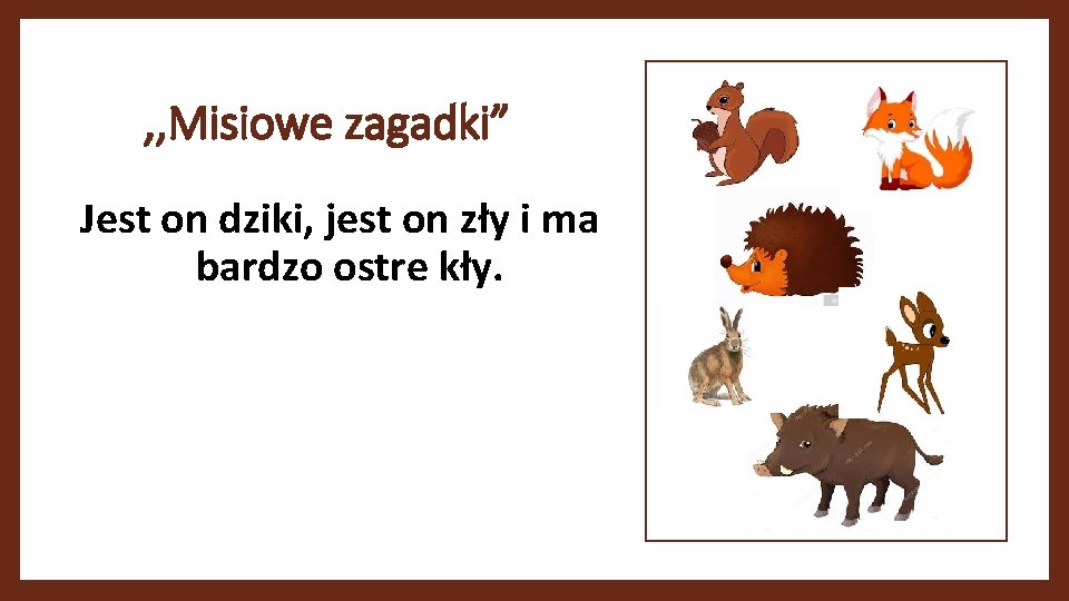 , , Misiowe zagadki” Jest on dziki, jest on zły i ma bardzo ostre
