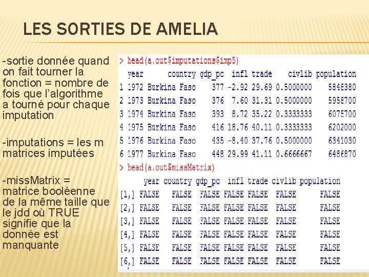 LES SORTIES DE AMELIA -sortie donnée quand on fait tourner la fonction = nombre