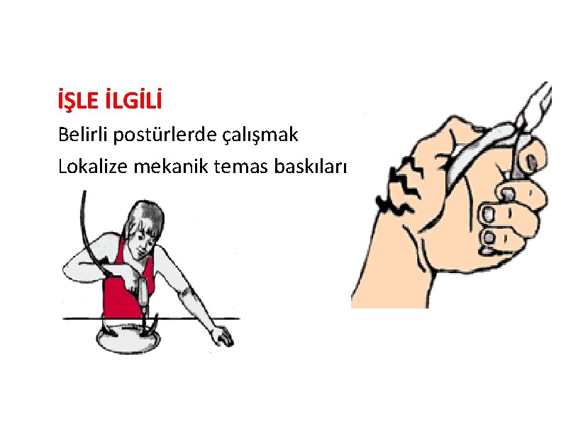 İŞLE İLGİLİ Belirli postürlerde çalışmak Lokalize mekanik temas baskıları 