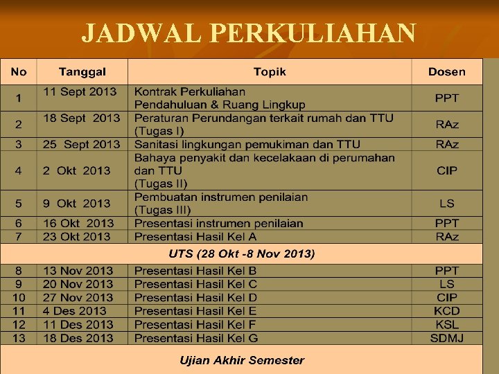 JADWAL PERKULIAHAN 