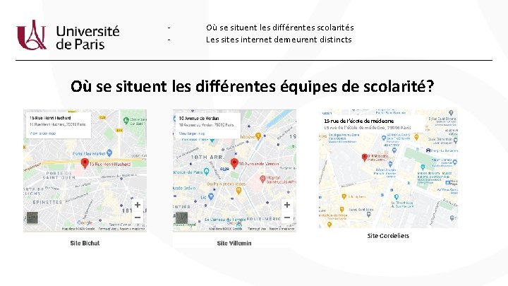 - Où se situent les différentes scolarités Les sites internet demeurent distincts Où se