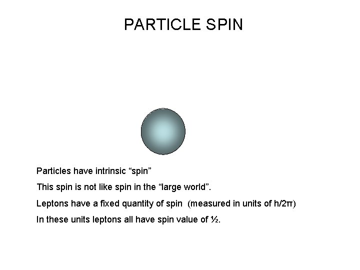 PARTICLE SPIN Particles have intrinsic “spin” This spin is not like spin in the PARTICLE SPIN Particles have intrinsic “spin” This spin is not like spin in the