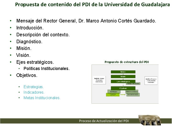 Propuesta de contenido del PDI de la Universidad de Guadalajara • • Mensaje del