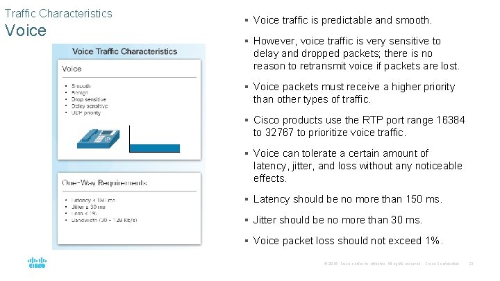 Traffic Characteristics Voice § Voice traffic is predictable and smooth. § However, voice traffic