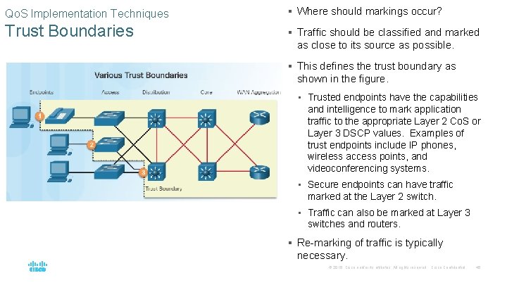 Qo. S Implementation Techniques § Where should markings occur? Trust Boundaries § Traffic should