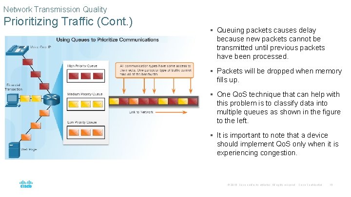 Network Transmission Quality Prioritizing Traffic (Cont. ) § Queuing packets causes delay because new