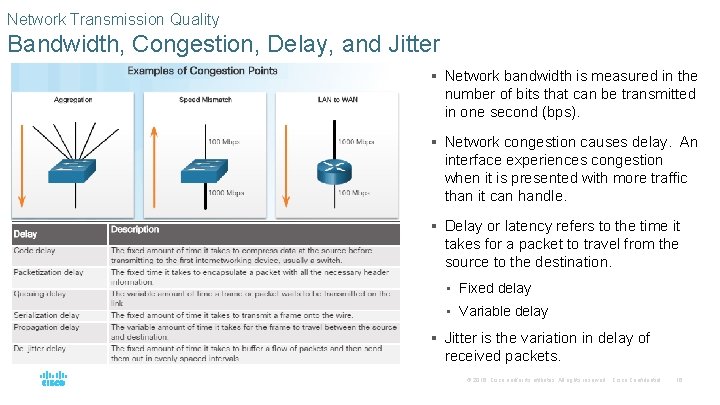 Network Transmission Quality Bandwidth, Congestion, Delay, and Jitter § Network bandwidth is measured in