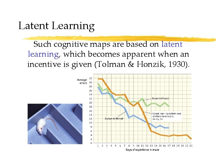Latent Learning Such cognitive maps are based on latent learning, which becomes apparent when