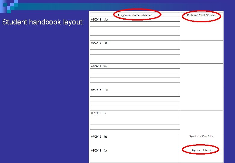 Student handbook layout: Student handbook layout: