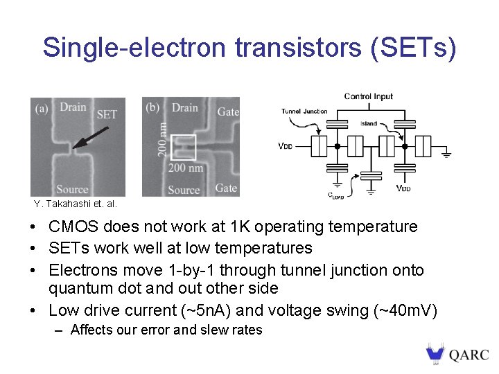 Single-electron transistors (SETs) Y. Takahashi et. al. • CMOS does not work at 1