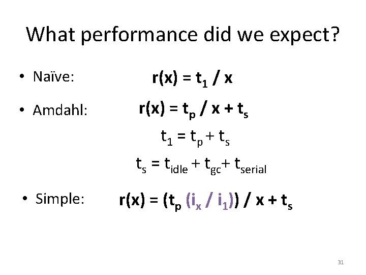 What performance did we expect? • Naïve: r(x) = t 1 / x •