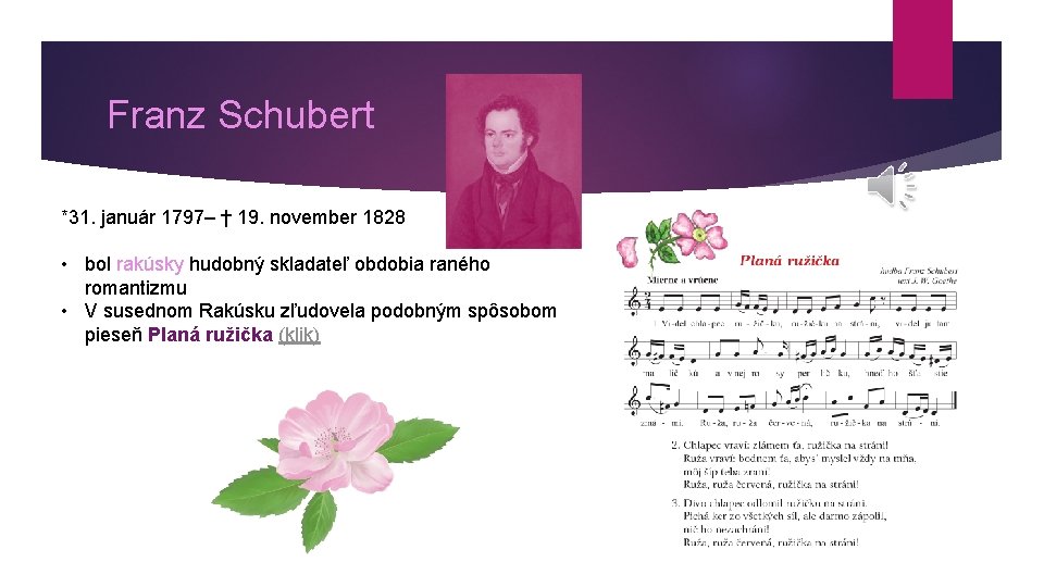 Franz Schubert *31. január 1797– † 19. november 1828 • bol rakúsky hudobný skladateľ
