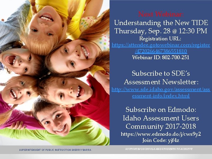 Next Webinar: Understanding the New TIDE Thursday, Sep. 28 @ 12: 30 PM Registration Next Webinar: Understanding the New TIDE Thursday, Sep. 28 @ 12: 30 PM Registration