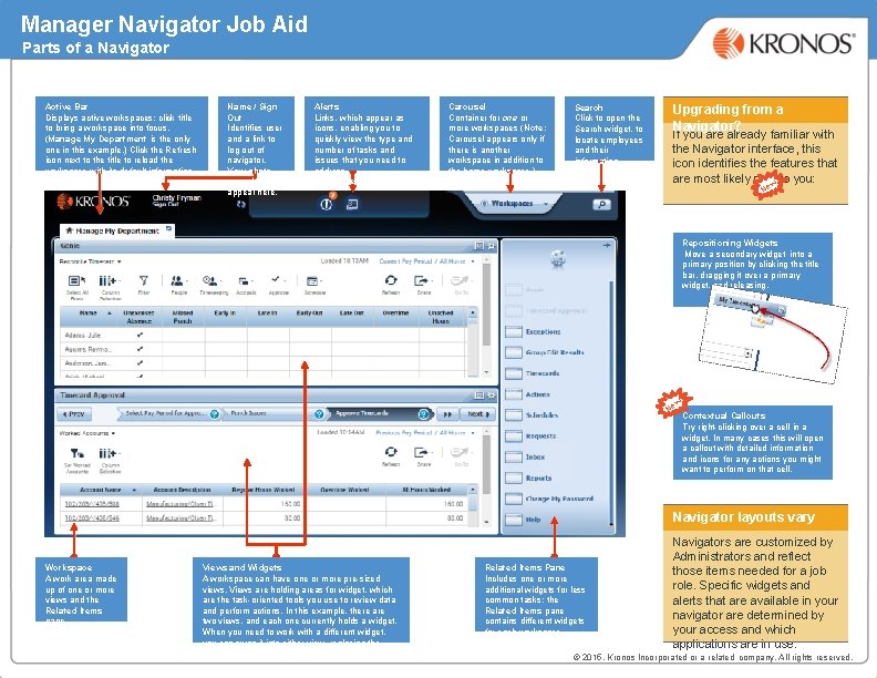 Manager Navigator Job Aid Parts of a Navigator Active Bar Displays active workspaces; click