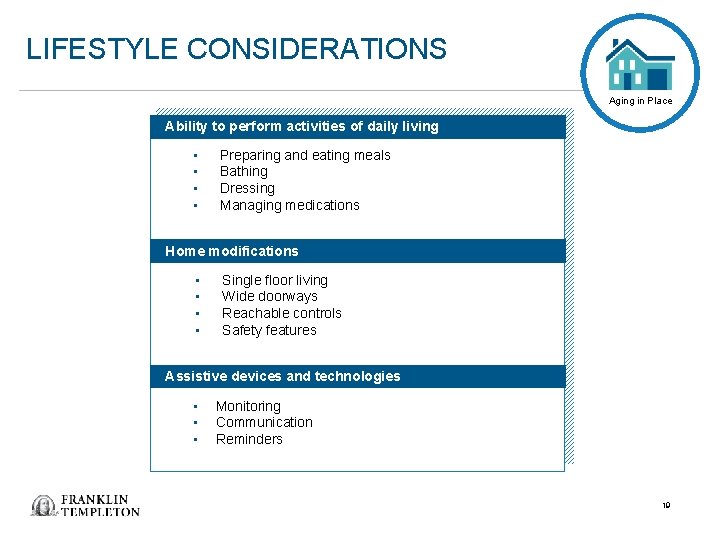 LIFESTYLE CONSIDERATIONS Aging in Place Ability to perform activities of daily living • •