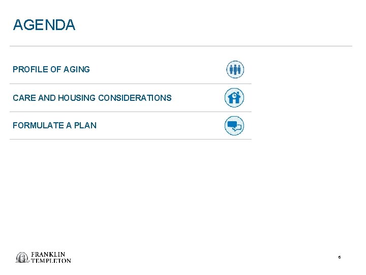 AGENDA PROFILE OF AGING CARE AND HOUSING CONSIDERATIONS FORMULATE A PLAN 6 AGENDA PROFILE OF AGING CARE AND HOUSING CONSIDERATIONS FORMULATE A PLAN 6
