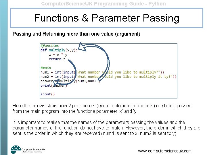 Computer. Science. UK Programming Guide - Python Functions & Parameter Passing and Returning more