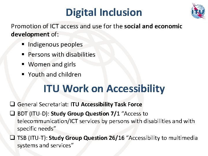 Digital Inclusion Promotion of ICT access and use for the social and economic development